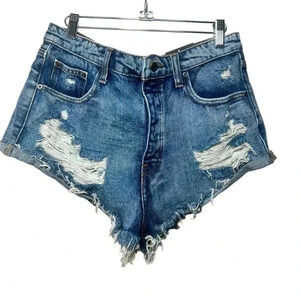 Fashion Nova Cooper Distressed Hi Rise Denim Shorts size Large